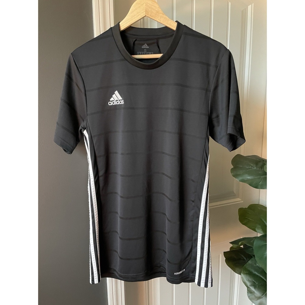 adidas AEROREADY Men's Black T-Shirt Size S Crew Neck Lightweight Striped Logo